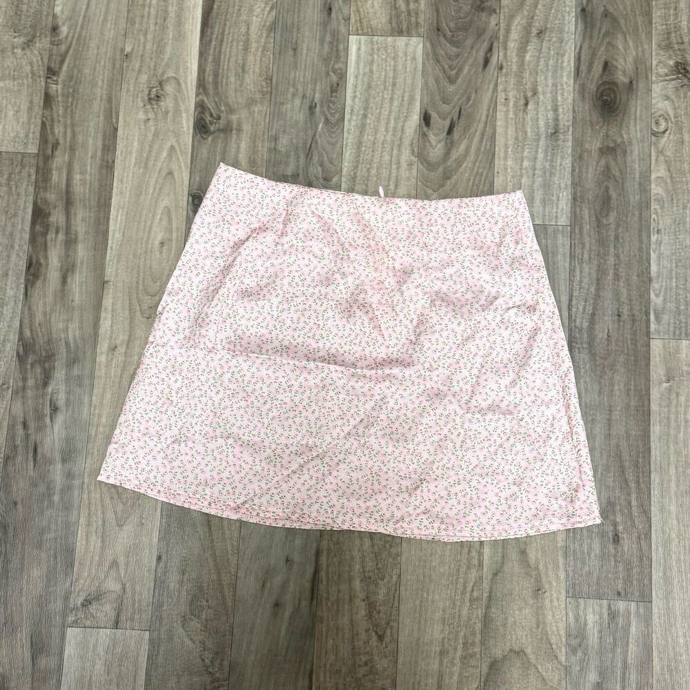 Princess Polly pink satin floral a line coquette mini skirt